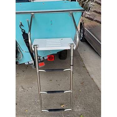 Imagem de Escadas, plataforma de fibra de vidro, escada dobrável em 3 degraus, escada telescópica para barco externo para iate marítimo, barcos pontão e piscinas, carga de 200 kg