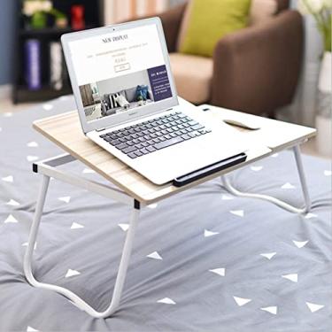 Imagem de Mesas de colo ajustável mesa para laptop bandeja dobrável para notebook suporte de computador tablet sofá cama portátil comer escrever leitura suporte de mesa (cor: branco)