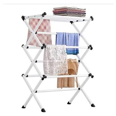 Imagem de EESCZVGBDX Suporte de lavanderia dobrável de metal para quarto prateleira de roupas cabide para casa toalheiro escorredor de lavanderia rack de lavanderia rack de secagem de lavanderia