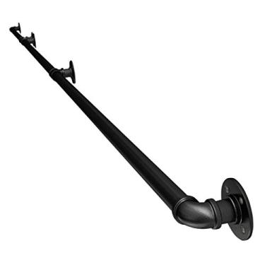 Imagem de FZZIBQYR Kit de corrimão de escada para ambientes internos/externos com suportes de parede de ferro forjado | Trilhos de escada de metal preto | Trilhos de escada de segurança para varanda