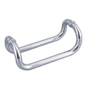 Imagem de Maçaneta de porta push pull de aço inoxidável 304, kit de ferragens de porta de vidro de chuveiro prata, barra de aderência interna do puxador do banheiro, corrimão de tubo redondo (tamanho