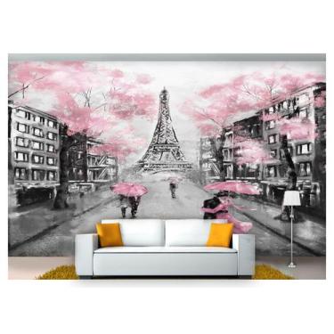 Imagem de Papel De Parede Pintura Torre Eiffel Flores Cda37 - Você Decora