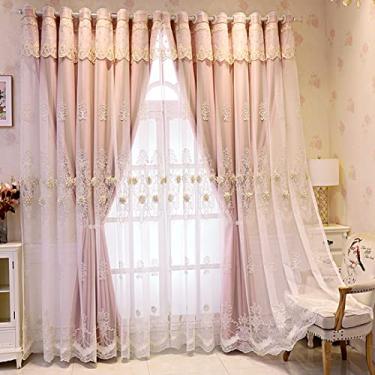 Imagem de Cortina blackout de camada dupla com sobreposição de tule, voile blecaute branco bordado em camadas sólido drapeado painel de sanefa, sala de estar, quarto de menina, isolamento de poupança de energia
