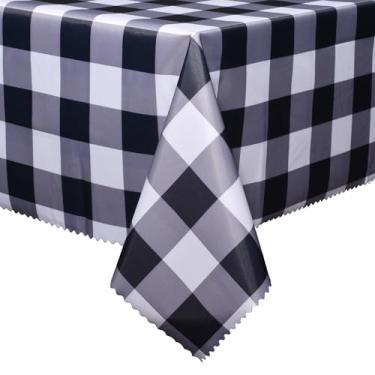 Imagem de HX&OD Toalha de mesa de PVC, toalha de mesa 100% impermeável, à prova de óleo, capas de mesa resistentes e limpáveis para jantar/acampamento/piquenique/ao ar livre (xadrez cinza, 178 x 304,8 cm)