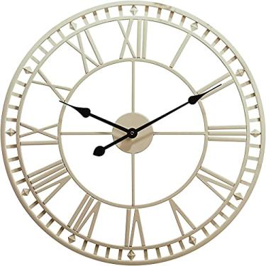 Imagem de ZJYWMM Relógio de parede grande de 60 cm, relógio de quartzo com numerais romanos à prova de intempéries, decoração de parede para sala de estar interna, relógio de parede silencioso sem tique-taque