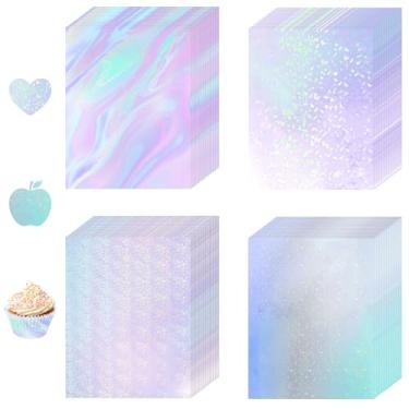 Imagem de 80 folhas de papel adesivo holográfico, filme laminado de vinil holográfico transparente, papel adesivo de laminação de sobreposição transparente autoadesivo à prova d'água - gema, ponto, colorido