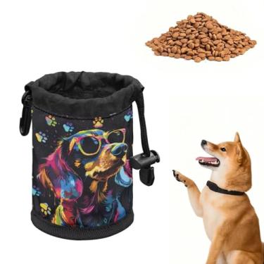 Imagem de Beagle Bolsa de petiscos para cães com estampa de pata para treinamento e caminhada, com cordão, bolsa de armazenamento portátil