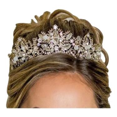 Imagem de Coroa Tiara Arranjo Cabelo Noiva Strass Dourada Ouro Luxo - DeCastro j