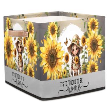 Imagem de hongjinglin Cestas dobráveis de armazenamento em cubos fofos, gnomo, girassol, caixas dobráveis para crianças, brinquedo com alças, organizador de tecido, cesto organizador para berçário, sala de