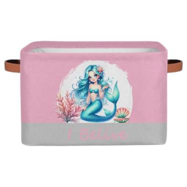Imagem de Cestas de armazenamento pequenas, sereia rosa, adorável com alças, caixas de armazenamento de brinquedos infantis, organizador de cubo de tecido dobrável para berçário, sala de estar, quarto