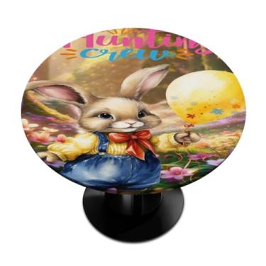 Imagem de hongjinglin Toalha de mesa redonda com borda elástica de Páscoa, toalha de mesa redonda limpável para ambientes internos e externos, pátio, jantar, cozinha, festival, decoração para mesas de 101 a 111