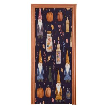 Imagem de Blueangle Capa de porta de potes de doces de gnomos elásticos fofos - Faixa de porta frontal de tecido elástico para Halloween, decoração de festa ao ar livre em casa (604)