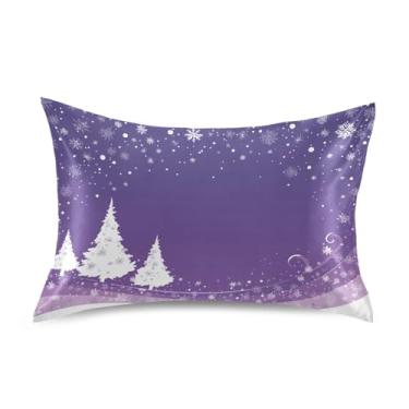 Imagem de Blueangle Fronha de cetim branca com árvores de Natal para cabelo e pele, fronha de seda, tamanho Queen (50,8 x 76,2 cm) - Capas de almofada de cetim refrescantes com fecho de envelope (427)