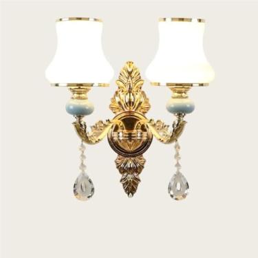 Imagem de Luminária de parede de cristal luxuosa em estilo europeu - Design moderno e simples para iluminação de cabeceira, corredor e parede do quarto (Tipo A com duas lâmpadas)