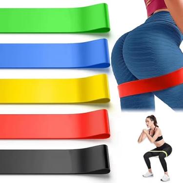 Imagem de Kit 5 Faixas Elásticas de Resistência Mini Bands para Exercícios – Alongamento, Pilates, Yoga, Fitness, Treino em Casa, Academia e Fisioterapia – 5 Níveis de Intensidade – Látex Premium