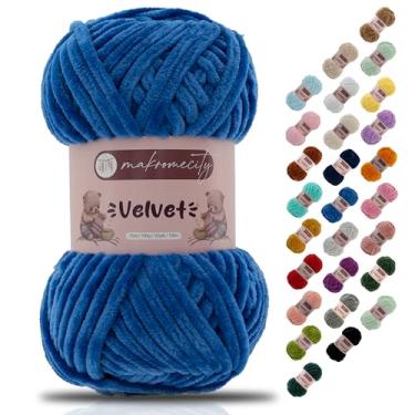 Imagem de Makromecity Fio de veludo 100 g (3,5 oz) / 120 m (132 jardas) fio de chenille premium 100% poliéster, ultra macio, antibolinhas, lavável na máquina, 30 cores para tricô e crochê (azul oceano, 1 novelo