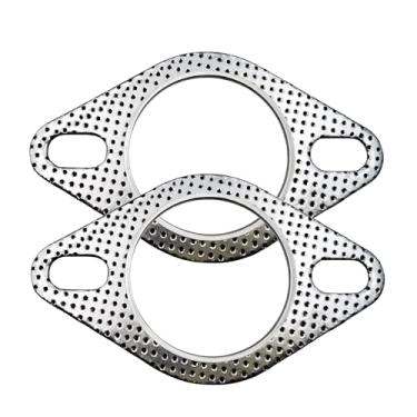 Imagem de Pacote com 2 gaxetas de flange de escape de alta temperatura anéis de vedação de rosca de silenciador plano duráveis, peças de reposição automotiva de 2 parafusos à prova de fogo (6,3 cm)