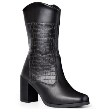 Imagem de Bota Feminina Cano Médio Salto Alto Grosso Bloco Confortável preto38