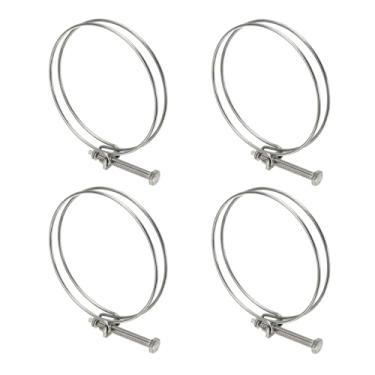 Imagem de HARFINGTON 4 peças de clipes de mangueira de fio duplo 103-110 mm 304 braçadeiras de tubo de fio ajustável de aço inoxidável 304 com parafuso M8 prendedor de junta de encanamento para coleta de poeira