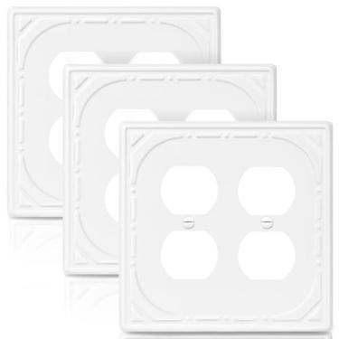 Imagem de Tampa de tomada dupla de metal, placa de interruptor de luz decorativa off-white, 2 capas de tomada duplex - estilo retrô clássico, pacote com 3