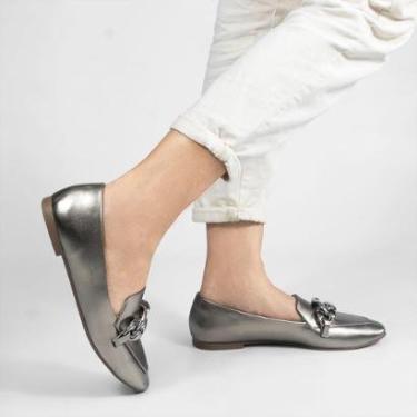 Imagem de Mocassim Corrente Luciana Prata Velho Chumbo 35-Feminino