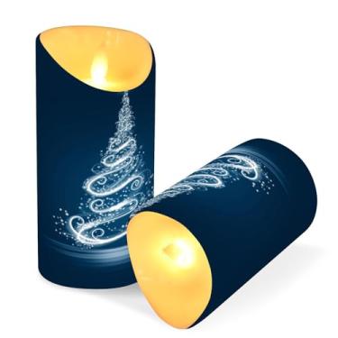 Imagem de Blueangle Pacote com 2 velas de árvore de Natal brancas brilhantes sem chama com controle remoto e temporizador, velas LED cintilantes (7,6 cm x 9,9 cm) para decoração de casa, casamento, acampamento