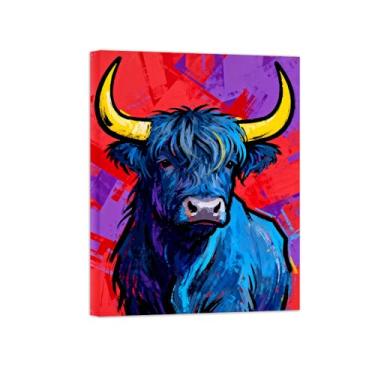 Imagem de Animais Pintura Arte Parede - Vaca Azul - Impressões em tela - Moderno Colorida Pôster para decoração sala de estar 60x80cm Tela Embrulhada