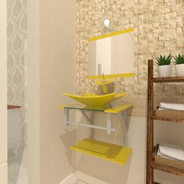 Imagem de Combo 2 em 1 Gabinete de Vidro 45cm para Banheiro Cuba Retangular - Bi