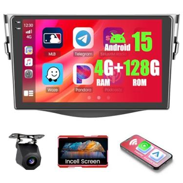 Imagem de Realdio Rádio veicular Android 15 de 4 + 128 GB para Toyota RAV4 2007-2011 sem fio Carplay Android Auto, tela sensível ao toque de 9 polegadas 1280 x 720p na célula, estéreo automotivo com WiFi