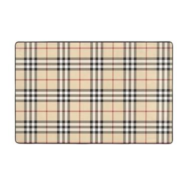 Imagem de ZERAOKE Tapete de área cinza com linhas xadrez, 8 x 1,5 m, tapetes de área de fazenda para sala de estar, decorativo, lavável, antiderrapante, tapetes modernos e macios para quarto, sala de jantar,