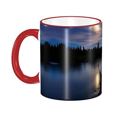 Imagem de Ourdovi Caneca de café expresso de cerâmica Moonlit Canoe Allagash River, caneca de cerâmica revestida DIY, para café, sopa, chá, leite, latte, cacau quente, colorido divertido 340 g.