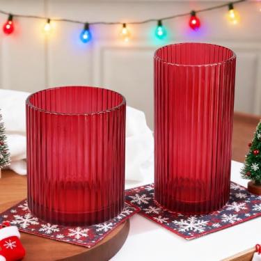 Imagem de Lumkit Copos de bebida canelados, 8 peças, copos de 340 g e 293 ml, conjunto de copos para casamento, festa, presente de Natal, vermelho