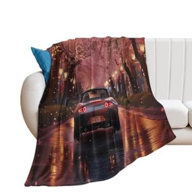 Imagem de HouLaiZhe Cobertor super macio de flanela JDM carro Mx5 rosa flores de cerejeira cobertores refrescantes leves para sofá-cama cadeira sofá carro viagem ao ar livre leve quente 127 x 152 cm