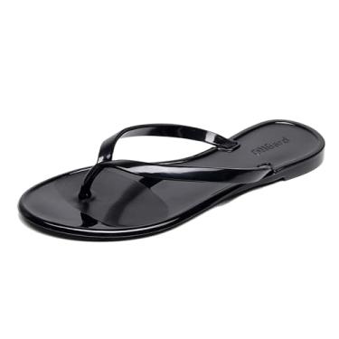 Imagem de OMGard Chinelos femininos de gelatina, sapatilhas, sapatilhas, gelatinas, sapatos transparentes, verão, praia, piscina, chinelos tamanho 10, sem cadarço, secagem rápida, macio, Preto, 35