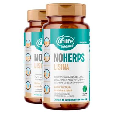 Imagem de Kit 2 NoHerps Lisina 1000mg Unilife 90 comprimidos Laranja e Acerola