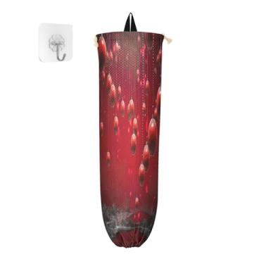 Imagem de Wassud Bola vermelha de Natal, pacote com 2, suporte de saco de plástico, suporte de parede para sacola de mercearia, armazenamento de cozinha para decoração de despensa de cozinha em casa