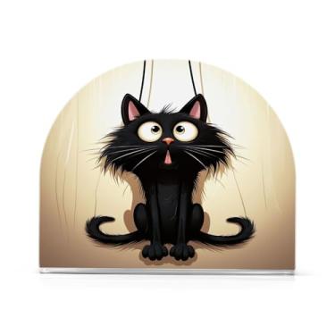 Imagem de Wassud Porta-guardanapos de acrílico assustado gato preto, dispensador de guardanapos de papel moderno em forma de U para mesa, cozinha, sala de jantar, bancada 1 peça (comporta 50-60 guardanapos)