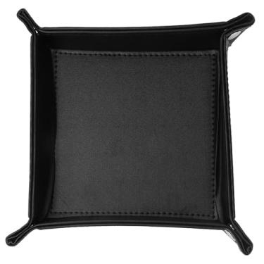 Imagem de Bandeja de chaves dobráveis ​​de couro PU elegante organizador de mesa para relógios joias moedas suporte de armazenamento de dados preto marrom (bandeja de moedas preta)