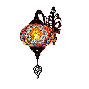 Imagem de Luminária de parede em mosaico marroquino, arandela turca, luminária de parede boêmia feita à mão em vidro para cabeceira, ideal para sala de estar, quarto, corredor, varanda, café ou bar.