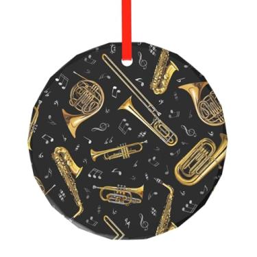 Imagem de Pingente de vidro redondo com impressão de instrumentos musicais requintado 7,9 cm para decoração de árvore de Natal, enfeites de Natal