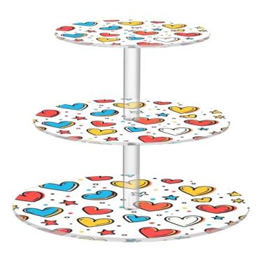 Imagem de CEBUGI Suporte de cupcake de 3 camadas, desenho animado, coração, redondo, suporte de bolo, torre, bandeja de servir em camadas de acrílico para chá, chá de bebê, casamento e mais