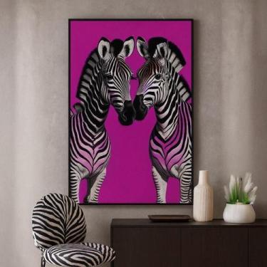 Imagem de Quadro Canvas Zebras Roxas Pop Art 40X30Cm Mold Preta - Quadros On-Lin