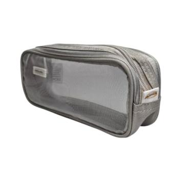 Imagem de Estojo Material Escolar Tela Transparente Cinza Premium Novo Moderno Volta Aulas Ensino Fundamental