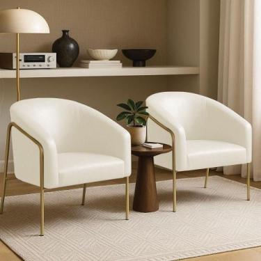 Imagem de Poltrona Sala Industrial Alta Dourado Kit 2 Stella Sintético Pu D03 - 