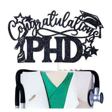 Imagem de Congratulations PHD Cake Topper, Parabéns Doctor of Philosophy Gradaute, Parabéns PhD Grad, PhD Doutorado Graduação Decorações Suprimentos, Glitter Preto