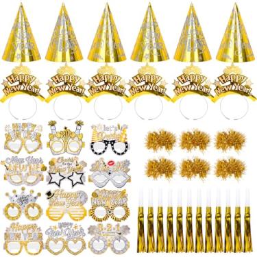 Imagem de 42 peças de artigos de festa de ano novo 2026 chapéus de cone de feliz ano novo, tiaras, coroas de flores, copos de papel para decorações de festa de feliz ano novo 2026