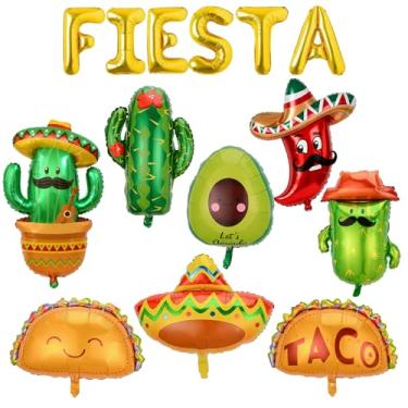 Imagem de Auch Decorações de festa mexicana, balões de festa, taco, cacto, abacate, pimenta, sombrero, balão, letreiro, bandeira, aniversário, tema mexicano, cinco de maio, decoração de festa, conjunto de 14