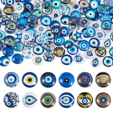 Imagem de Kissitty 100 peças cabochão de vidro olho turco 12 mm meio redondo cabochão de vidro liso azul olho turco contas para artesanato DIY foto scrapbooking colar brincos pulseira anel pingente fabricação