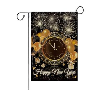 Imagem de Feliz Ano Novo 2024 Champagne Fogos de artifício Bandeira de Jardim 30,5 x 45,7 cm, Casa Exterior Pátio Gramado Festa Decorada Bandeira de Jardim -C