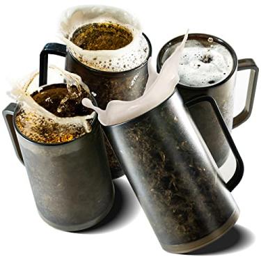 Imagem de Granatan Canecas de cerveja pretas com congelador de gel 350 ml, canecas de cerveja de parede dupla com alças conjunto de 4